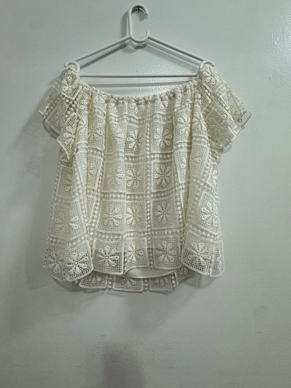Elizabeth and James Ivory Crochet Off-Shoulder Top